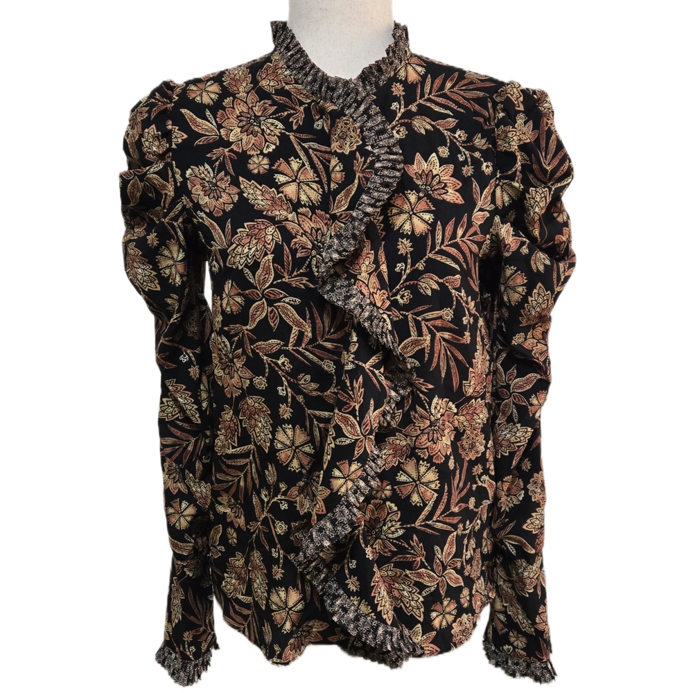 MISA Los Angeles Garance Blouse Gilded Paisley Floral Ruffle Puff Sleeve XS